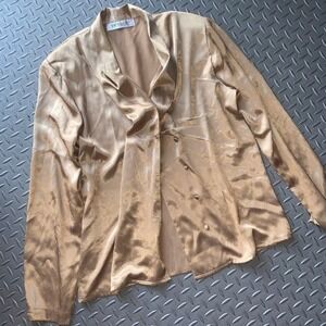 90s tan silk material blouse